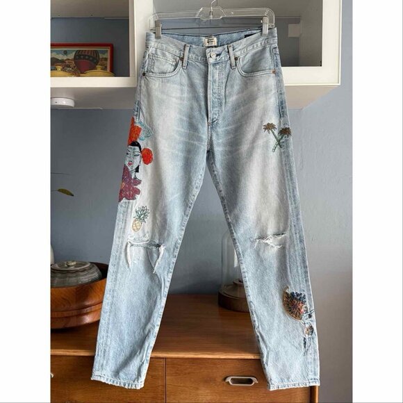 Citizens of Humanity Liya High Rise Tropical Distressed Rock Embroidered 26 - Picture 1 of 12
